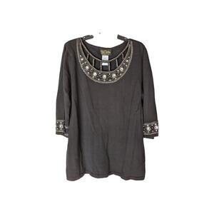 NWT BOB MACKIE Wearable Art Blk Embroidered Sweater Sz LRG